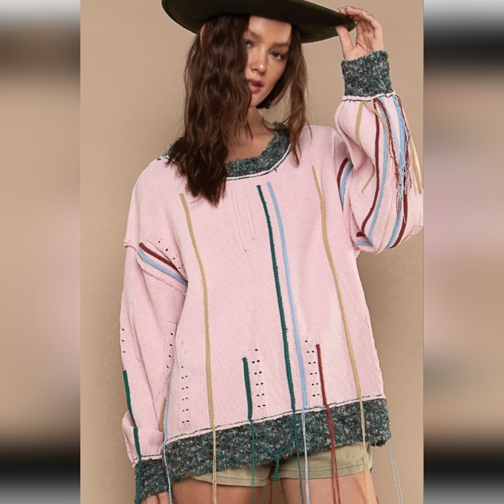 Pol Pink Sweater with Multicolor Stripes
